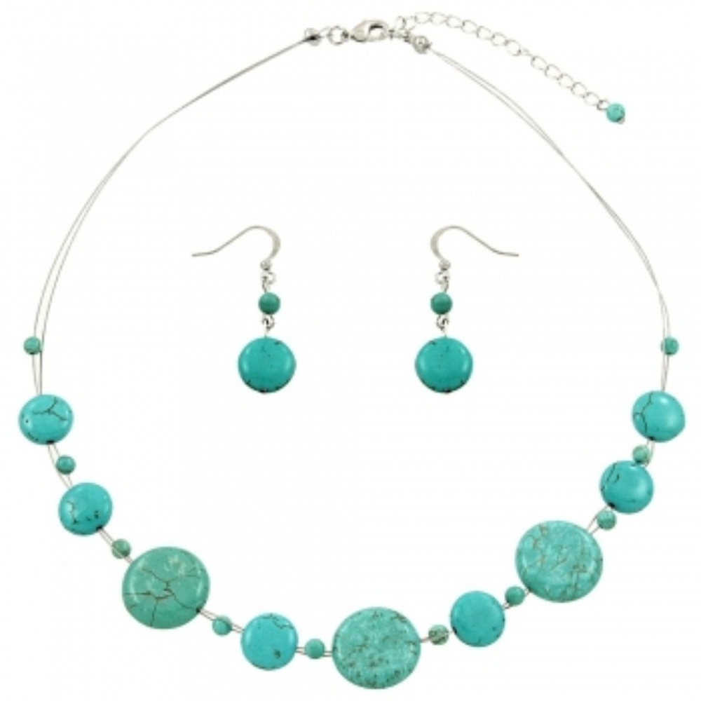 TURQUOISE ROUND NECKLACE & EARRING SET